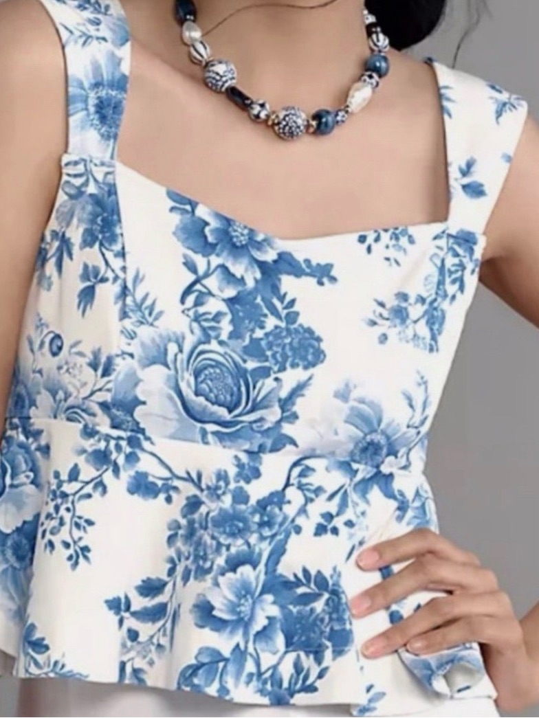 Anthropologie Maeve Peplum Top Nwt Blue Floral Tank